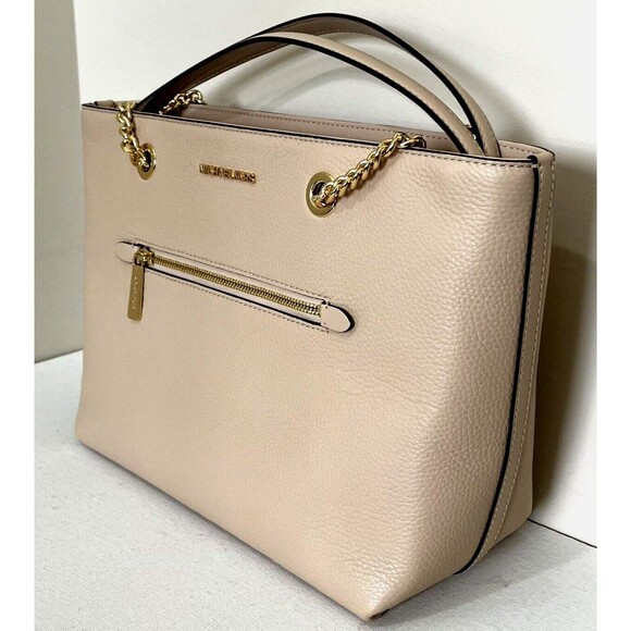 New Michael Kors Jet Set Medium Front Zip Chain Tote Leather Buff - Picture 2 of 6